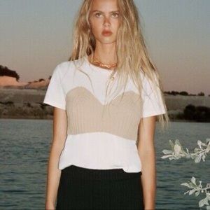 Zara Knit Crochet Bustier Overlay Short Sleeve T Shirt